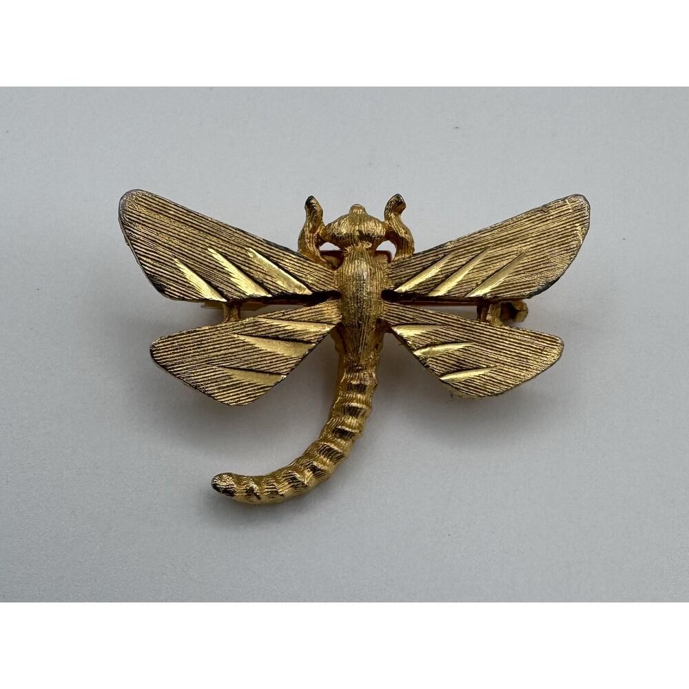 J.J. Dragonfly Pin Brooch Signed Gold Tone Jonette